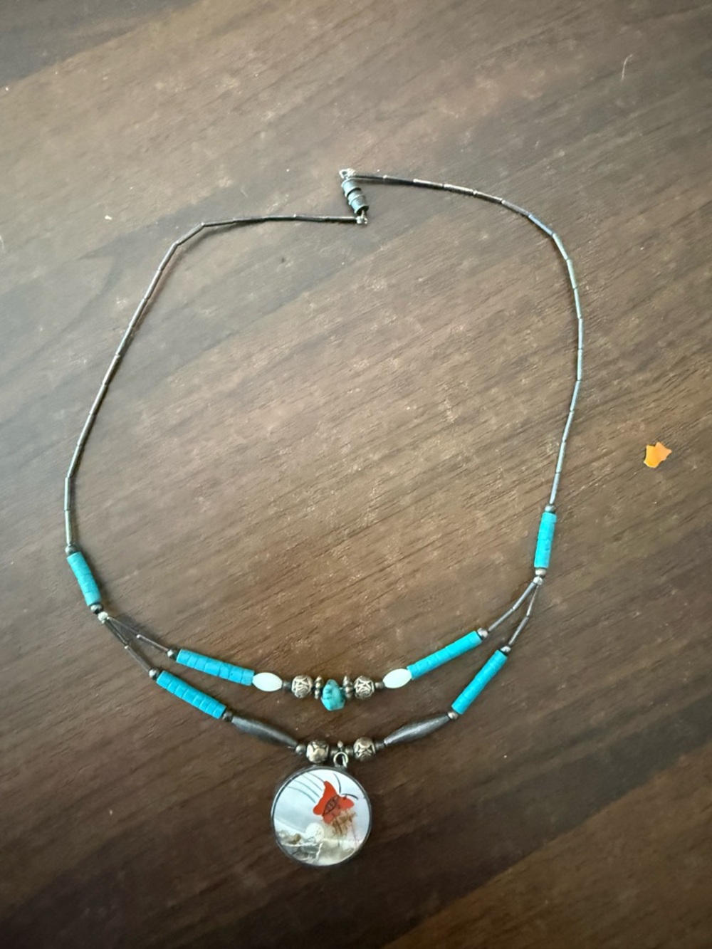 Turquoise Bead Layered Pendant Necklace - Unbranded